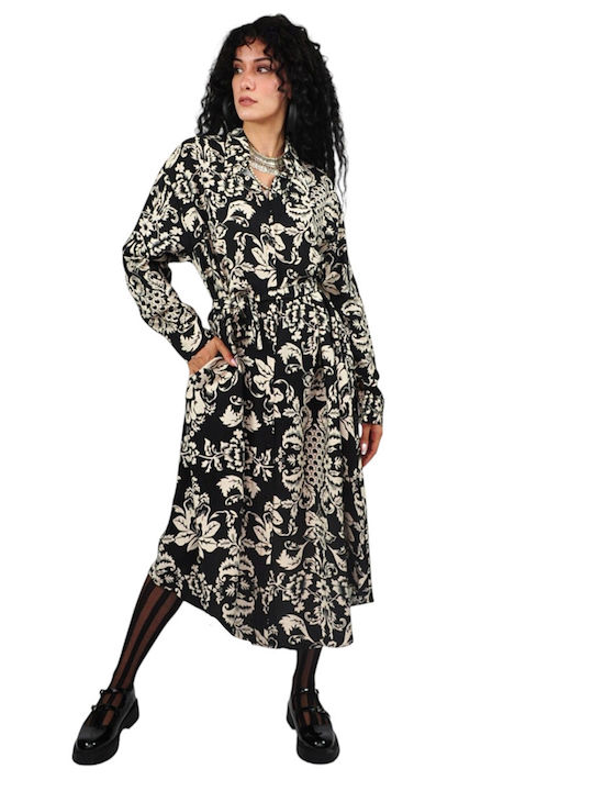 Summer Midi Shirt Dress Black and White