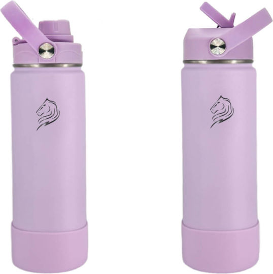 Cool'NMore Μπουκάλι Θερμός Ανοξείδωτο BPA Free 500ml Lavender με Καλαμάκι, Λαβή, Επιστόμιο και Θηλιά