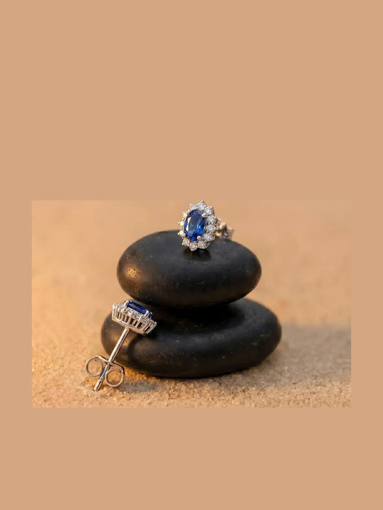 Stud Earrings Rosette in White Gold 18K with Blue Diamond