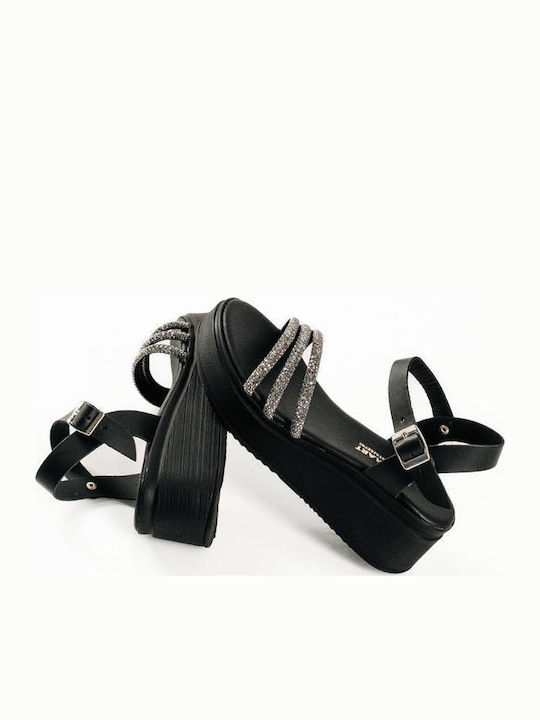 The Shoemart Damenplattformen Griechische Herstellung Strass Schuhe Schwarz