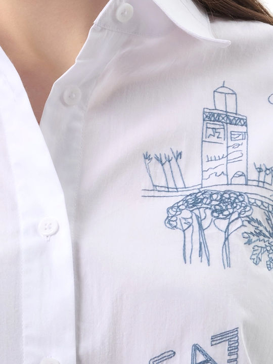 Long Sleeve Women's Shirt White-Blue