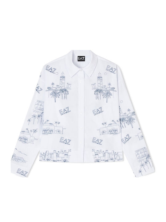 Long Sleeve Women's Shirt White-Blue