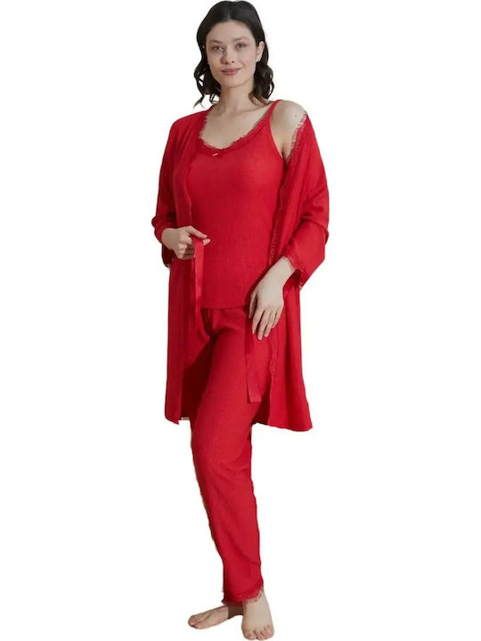 Lindros Summer Women's Cotton Pyjama Set Red