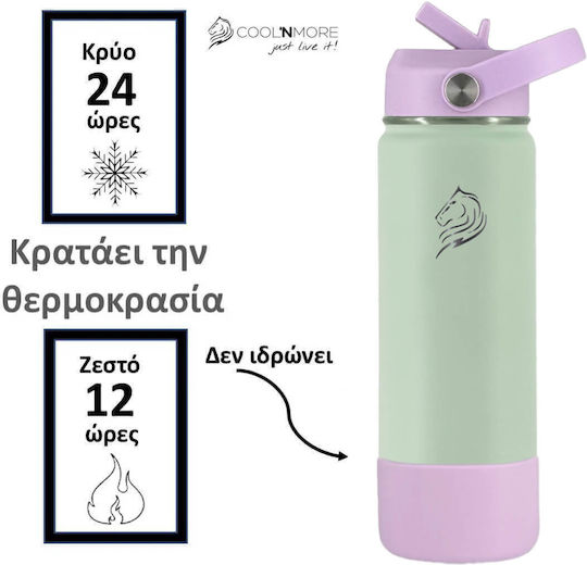 Cool'NMore Stainless Steel Thermos Bottle BPA Free 500ml Stainless Steel with Straw Handle Loop and Mouthpiece