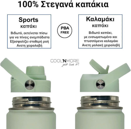 Cool'NMore Μπουκάλι Θερμός Ανοξείδωτο BPA Free 500ml Mint με Καλαμάκι, Λαβή, Θηλιά και Επιστόμιο