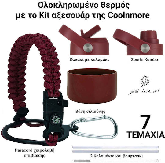 Cool'NMore Бутилка Термос Неръждаема Стомана BPA Free 500ml Неръждаема Стомана със Сламка Дръжка Примка и Мундщук