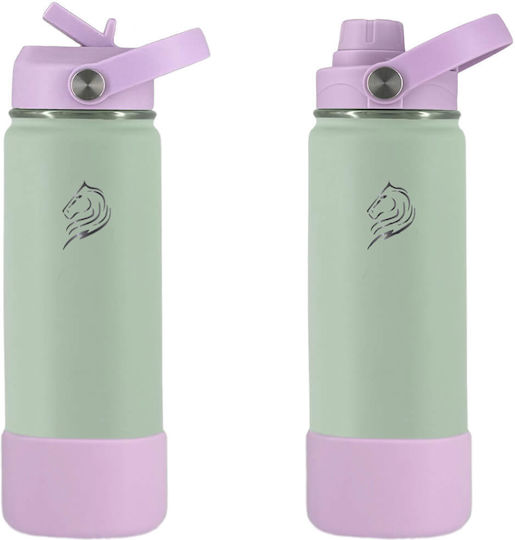 Cool'NMore Stainless Steel Thermos Bottle BPA Free 500ml Stainless Steel with Straw Handle Loop and Mouthpiece