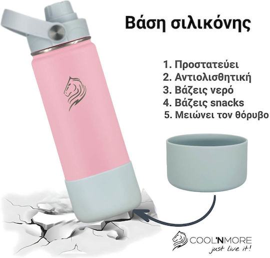 Cool'NMore Stainless Steel Thermos Bottle BPA Free 500ml Stainless Steel with Straw Handle Loop and Mouthpiece