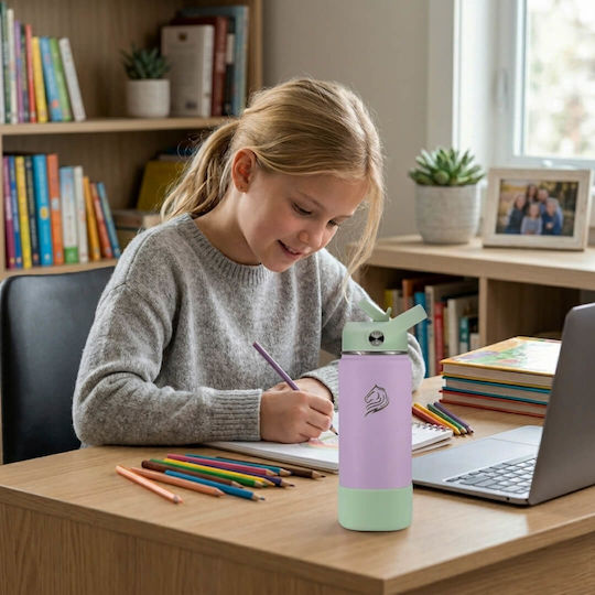 Cool'NMore Stainless Steel Thermos Bottle BPA Free 500ml Stainless Steel with Straw Handle Loop and Mouthpiece