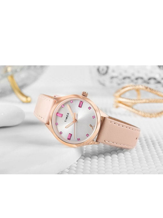 Timex Ceas De Damă 33mm Cu Baterie Cu Curea Din Piele Roz