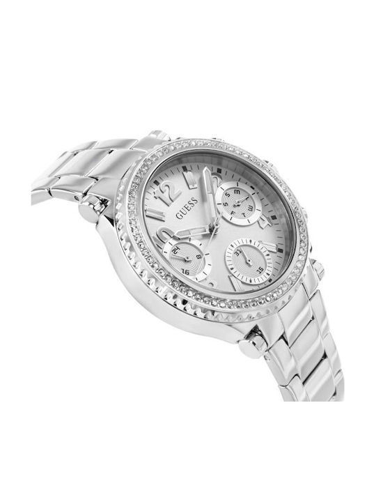 Guess Cosmic Γυναικείο Ρολόι 36mm Χρονογράφος Μπαταρίας με Ασημί Μεταλλικό Μπρασελέ