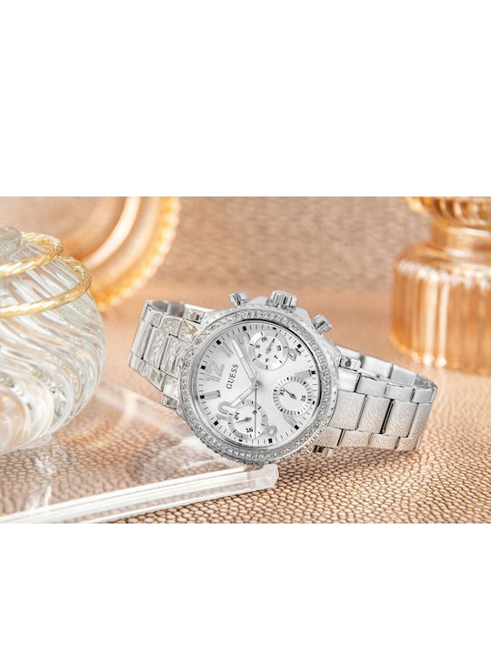 Guess Cosmic Γυναικείο Ρολόι 36mm Χρονογράφος Μπαταρίας με Ασημί Μεταλλικό Μπρασελέ