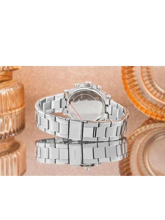 Guess Cosmic Γυναικείο Ρολόι 36mm Χρονογράφος Μπαταρίας με Ασημί Μεταλλικό Μπρασελέ