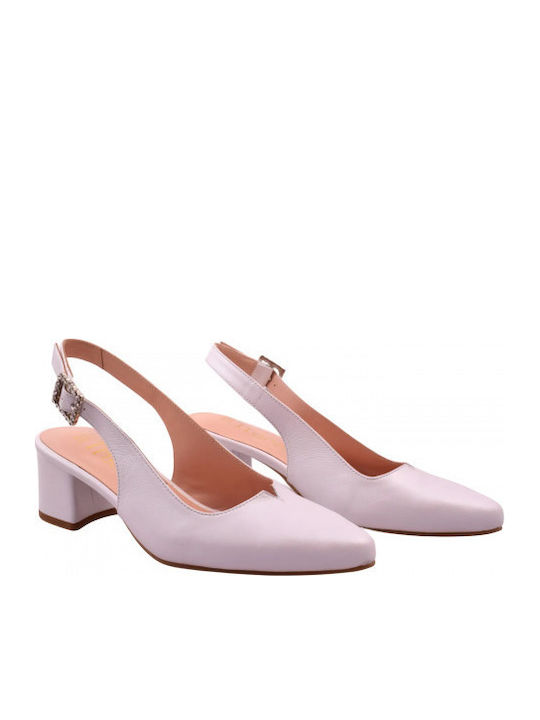 Leder Pumps mit niedrigem Absatz Weiß