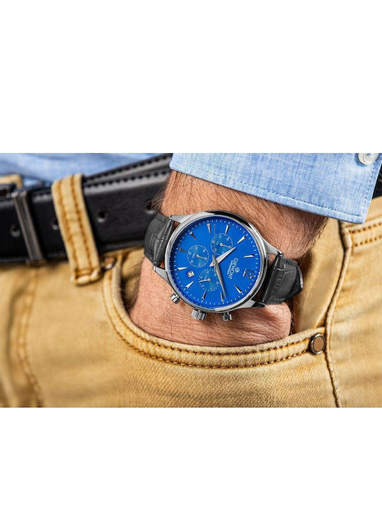 Men's Chronograph Battery Watch with Black Leather Strap