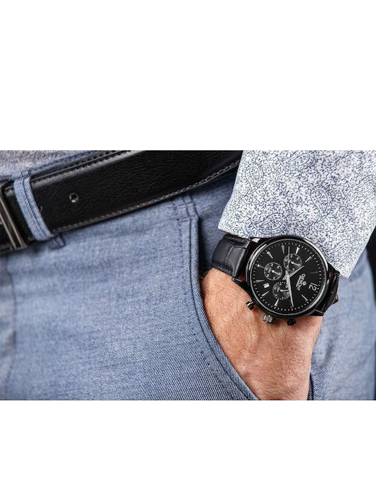 Men's Chronograph Battery Watch with Black Leather Strap