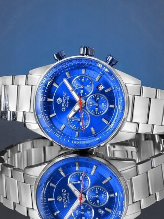 Men's Watch 43mm Chronograph Battery with Stainless Steel Bracelet Silver/Blue