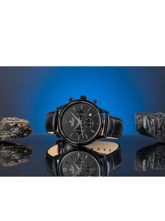Men's Chronograph Battery Watch with Black Leather Strap