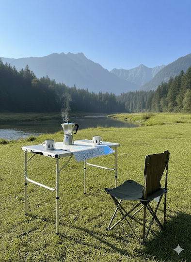 Thirea Aluminum Camping Table Set Foldable 90x60cm Brown 5 Pieces