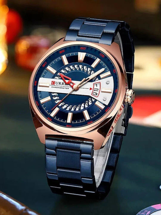 Curren Ανδρικό Ρολόι 44mm Μπαταρίας με Μπλε Μεταλλικό Μπρασελέ
