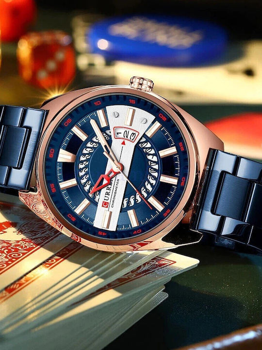 Curren Ανδρικό Ρολόι 44mm Μπαταρίας με Μπλε Μεταλλικό Μπρασελέ