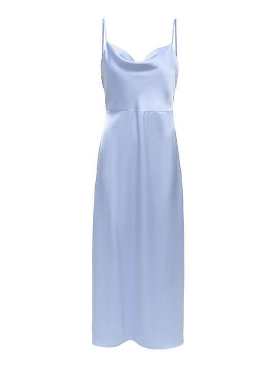 Rochie Maxi de Vară de Seară Jupon Satin Drapat Bleu