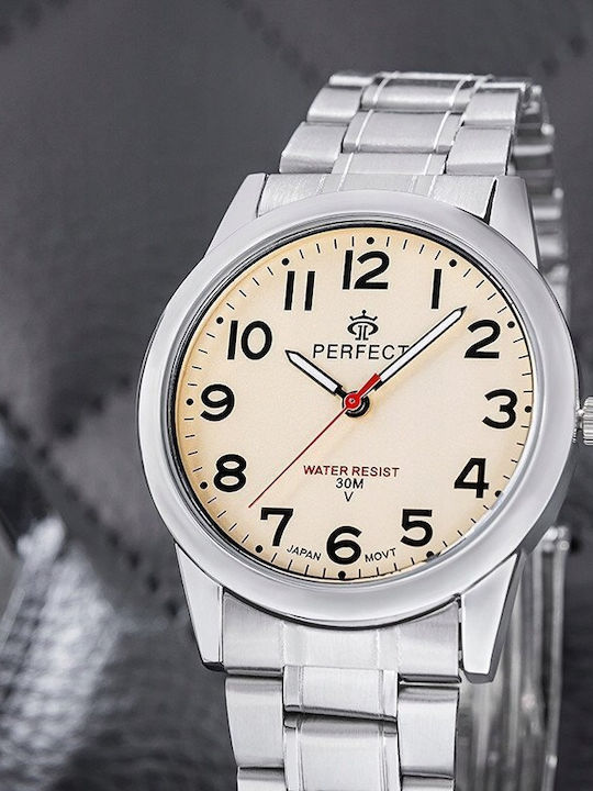 Perfect Men's Battery Watch with Silver Metal Bracelet
