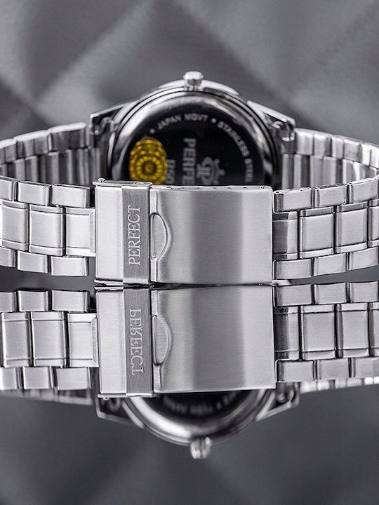 Perfect Men's Battery Watch with Silver Metal Bracelet