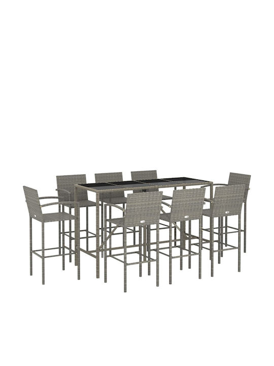 vidaXL Outdoor Bar Set 9 Pieces Gray