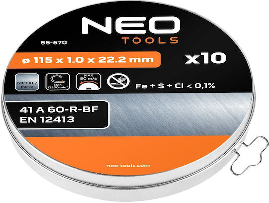 Neo Metal Cutting Disc 115 X 1.0 X 22.2 Mm 41 A60-r-bf Inox 10 Pcs