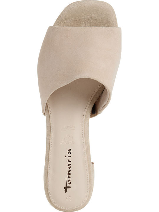 Leather Mules with Low Heel in Pink Colour