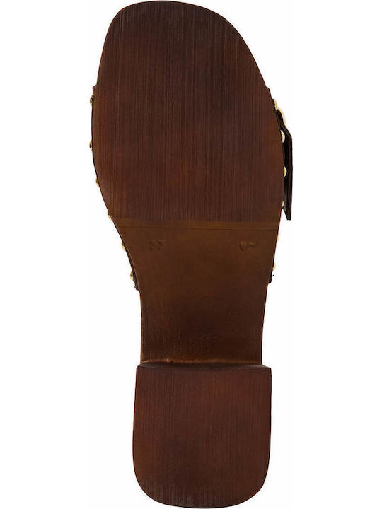 Leather Mules with Low Heel in Brown Colour