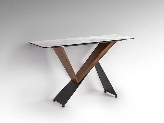 Console Table Glass & Marble Μαύρο, Καρυδιάς L130xW78xH42cm