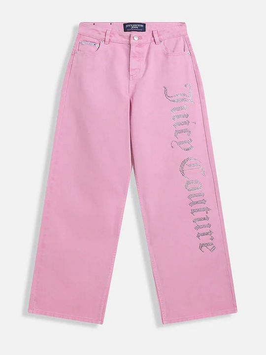 Women's Jean Pants in Wide Leg Style Pink