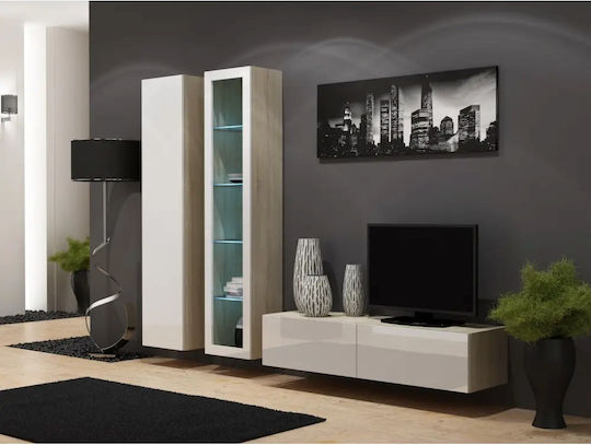 Vigo 180 Висулка Витрина за хол от ПДЧ Sonoma/White Gloss 40x30x180см