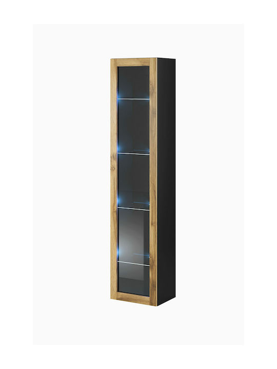 Vigo Висулка Витрина за хол от ПДЧ със Стъкло Black / Wotan Oak 40x30x180см