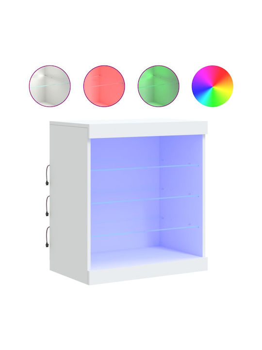 Wall Living Room Display Cabinet made of Particleboard with Glass & Lighting White 60.5x37x67cm