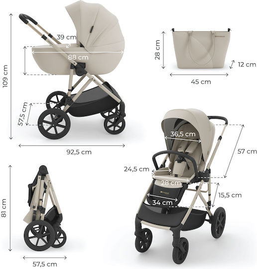 Kinderkraft Prime 3 Регулируема Бебешка Количка 2 в 1 Подходяща за Новородено Sand Dune