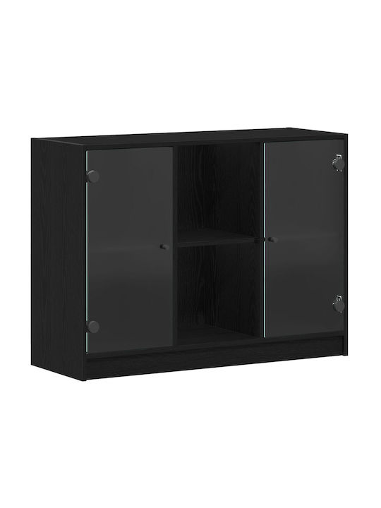 Floor-standing Living Room Display Cabinet made of Particleboard with Glass Black Oak 102x37x75.5cm