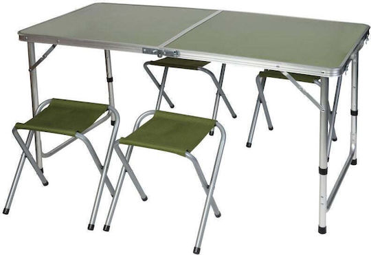 Enero Aluminum Table Set for Camping Foldable in Case 120x70x60cm Green