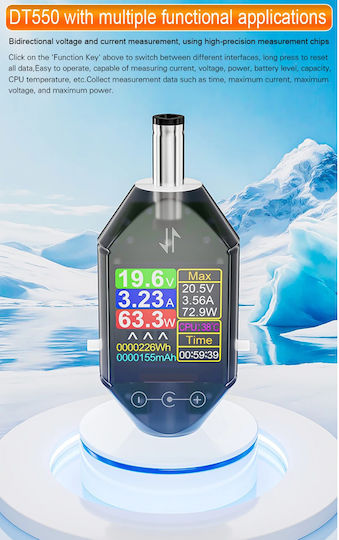 Digital Voltmeter Multimeter Direct Current DC Ammeter Wattmeter 600w 4.5v 50v 12a Display Dt550