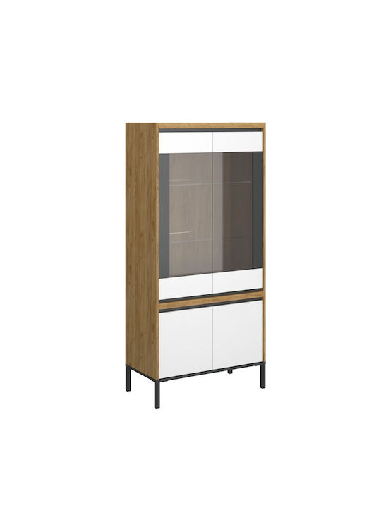 Palmor Wohnzimmer Vitrine aus Spanplatte mit Verglasung Gold Eiche / Weiß 77x40x164cm