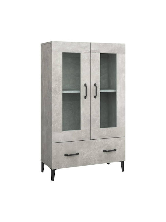 Living Room Display Cabinet Made of Particle Board with Grey Concrete Glass 70x31x115cm
