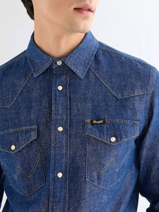 Long Sleeve Denim Shirt Dark Blue