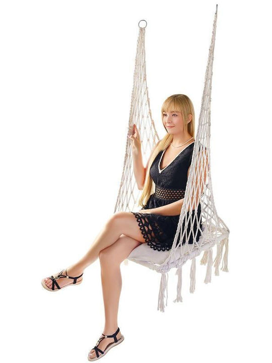 Armchair Swing with Stand and Pillow Fabric Ecru Load Capacity up to 120kg L60xW60xH120cm