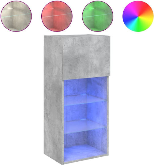 Wall Living Room Display Cabinet made of Particleboard with Glass & Lighting Grey 40.5x30x90cm