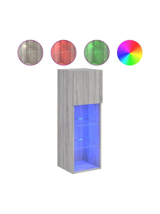 Wand Wohnzimmer Vitrine aus Spanplatte mit Glas & Beleuchtung Grey 30.5x30x90cm