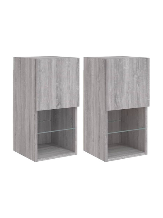 Wand Wohnzimmer Vitrine aus Spanplatte mit Glas & Beleuchtung Grey Sonoma 30.5x30x60cm