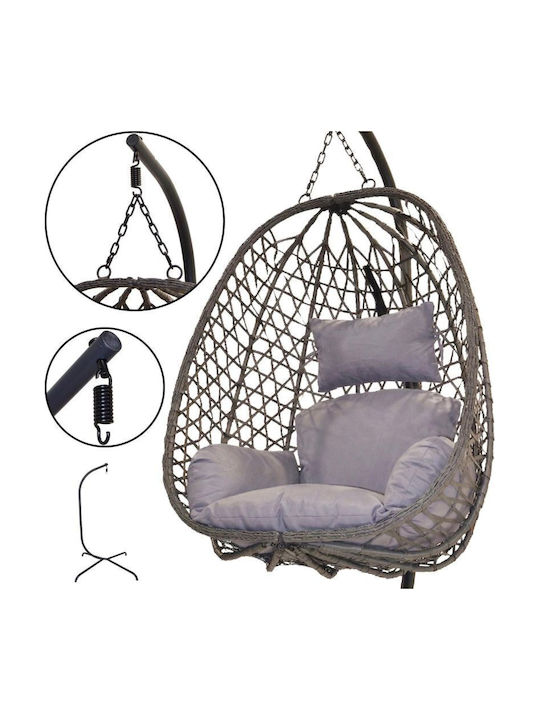 Swing Armchair with Stand and Pillow Fabric Gray Load Weight up to 120kg L100xW100xH196cm