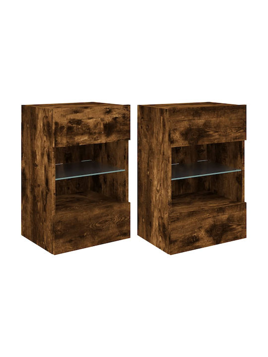 Wall Living Room Display Cabinet made of Particleboard with Glass & Lighting Smoky Oak 40x30x60.5cm